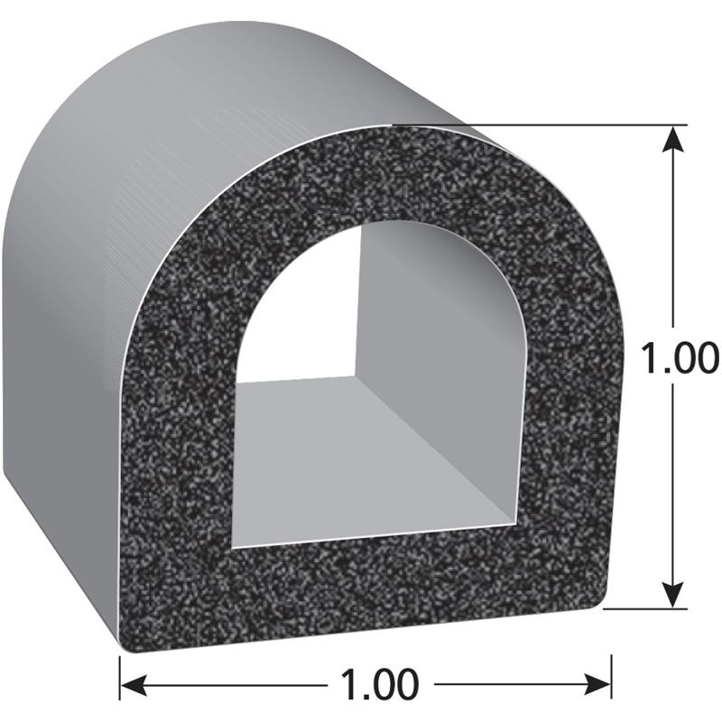 D-shaped EPDM Sponge Rubber Seal, with a height of 1.00" and a width of 1.00".